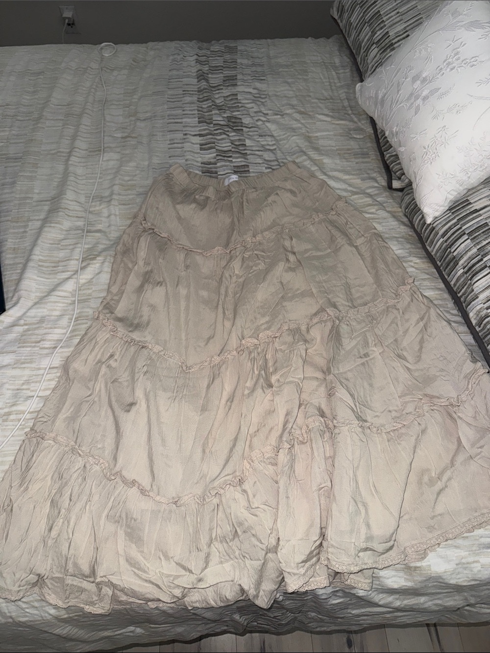 Aritzia Tiered Maxi Skirt in Light Beige